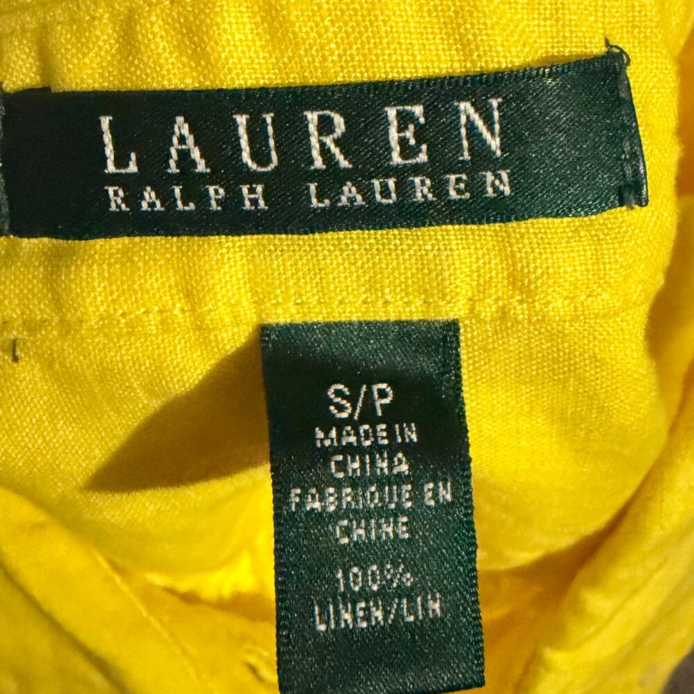 Lauren Ralph Lauren Womens 100% Linen Button Up Vibrant Preppy Pockets Yellow S - Picture 7 of 8